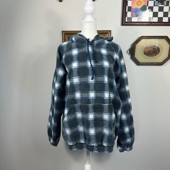 Northern Reflections Other - Vintage‎ Blue Plaid Flannel Hoodie Sweatshirt - SIZE L Fall Winter